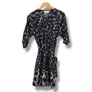 Thakoon For Target‎ Short Sleeve Black Beige Print Medium Belted Shirt Dress